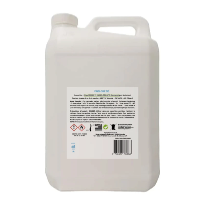 Gel hydroalcoolique bidon de 5L - Vindi Désinfectant