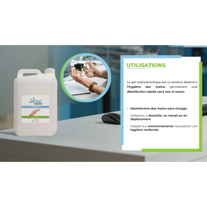 Gel hydroalcoolique bidon de 5L - Vindi Désinfectant