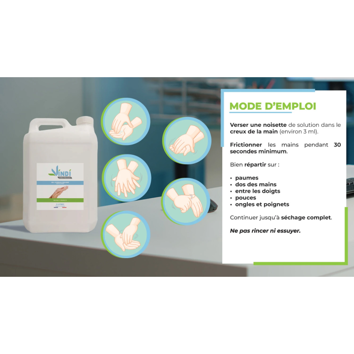 Gel hydroalcoolique bidon de 5L - Vindi Désinfectant