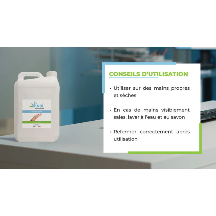 Gel hydroalcoolique bidon de 5L - Vindi Désinfectant