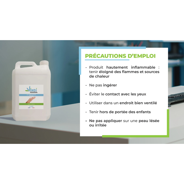 Gel hydroalcoolique bidon de 5L - Vindi Désinfectant