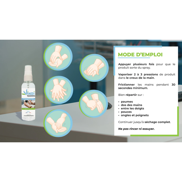 Solution hydroalcoolique flacon spray de 100ml | Fabrication Française