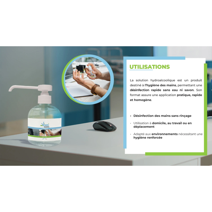 Solution hydroalcoolique flacon pompe de 300ml | Fabrication Française