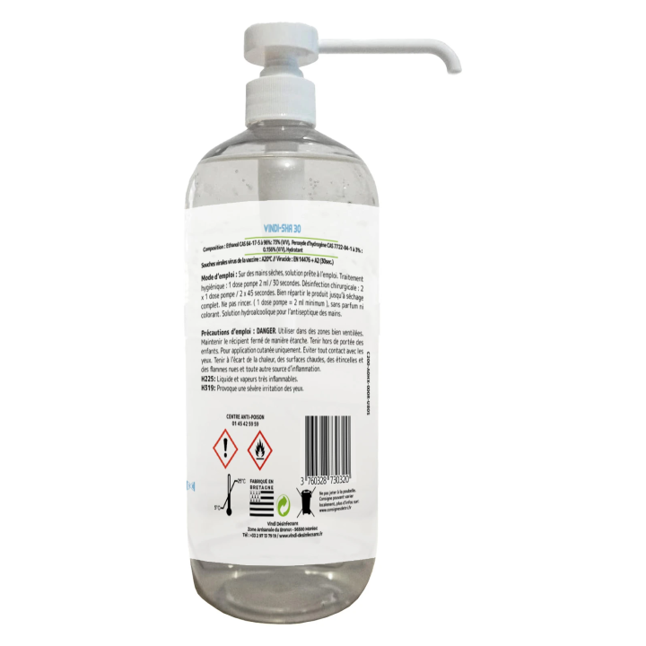 Solution hydroalcoolique flacon pompe de 1L | Fabrication Française
