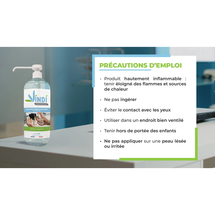 Solution hydroalcoolique flacon pompe de 1L | Fabrication Française