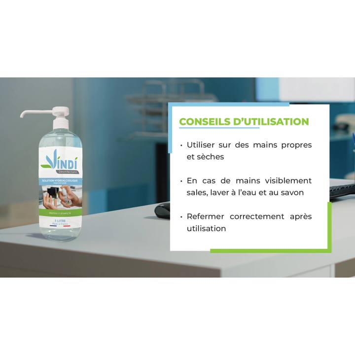 Solution hydroalcoolique flacon pompe de 1L | Fabrication Française