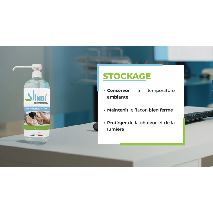 Solution hydroalcoolique flacon pompe de 1L | Fabrication Française