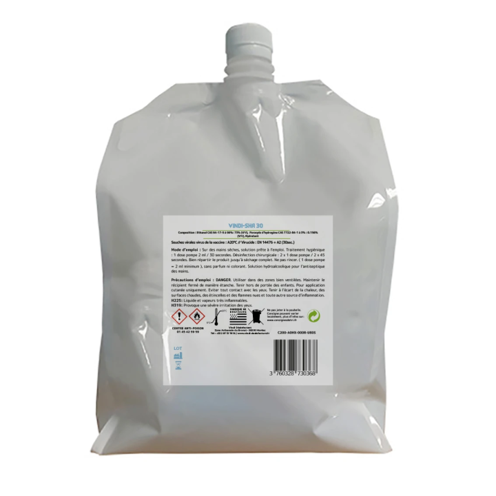 Solution hydroalcoolique poche écorecharge de 2,5L | Fabrication Française