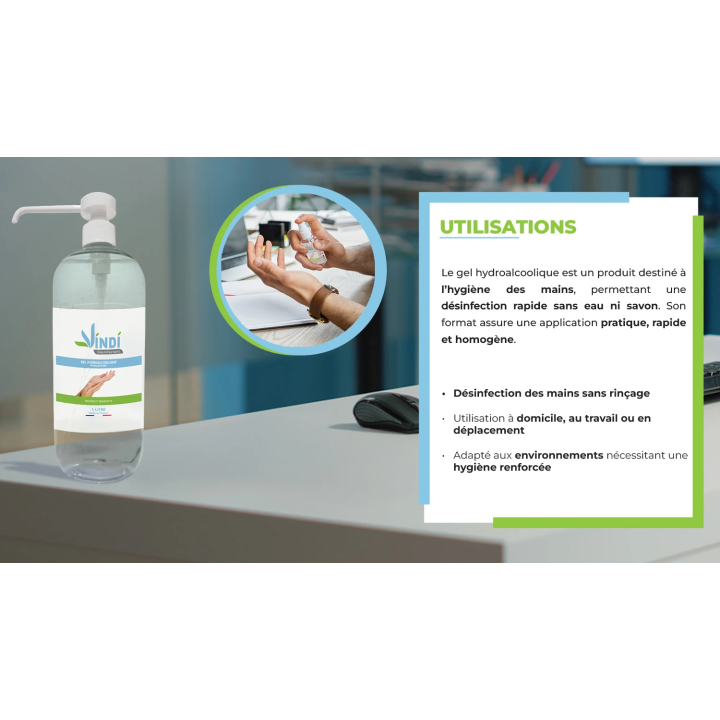 Gel hydroalcoolique flacon pompe de 1L | Fabrication Française