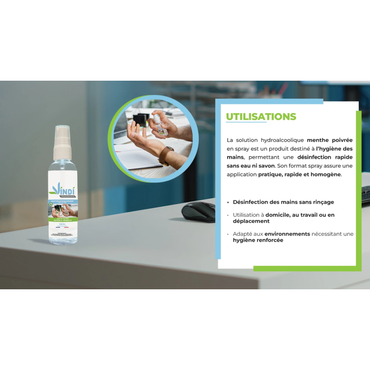 Solution hydroalcoolique menthe poivrée - 100ml | Fabrication Française