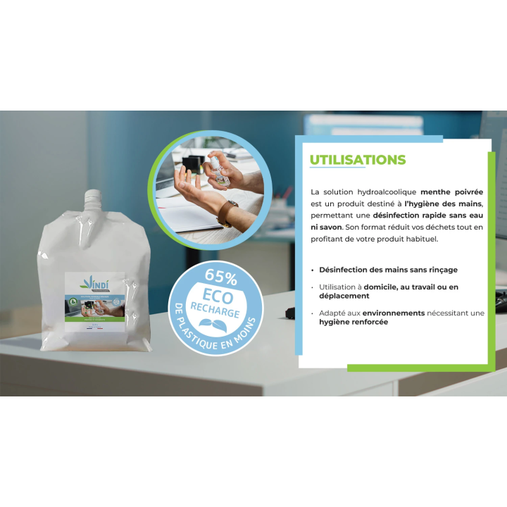 Solution hydroalcoolique menthe poivrée poche 2,5L