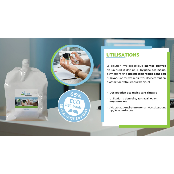 Solution hydroalcoolique menthe poivrée bidon 5L Fabrication Française