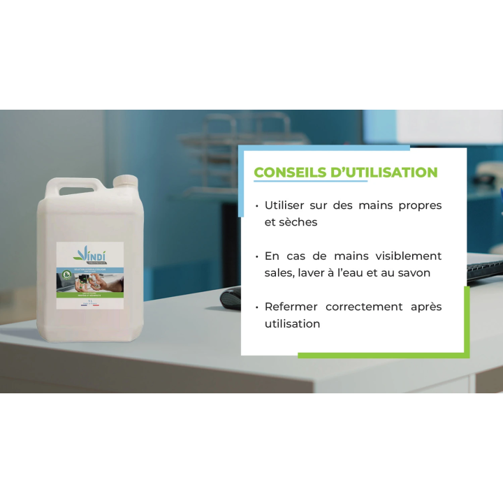 Solution hydroalcoolique menthe poivrée bidon 5L Fabrication Française