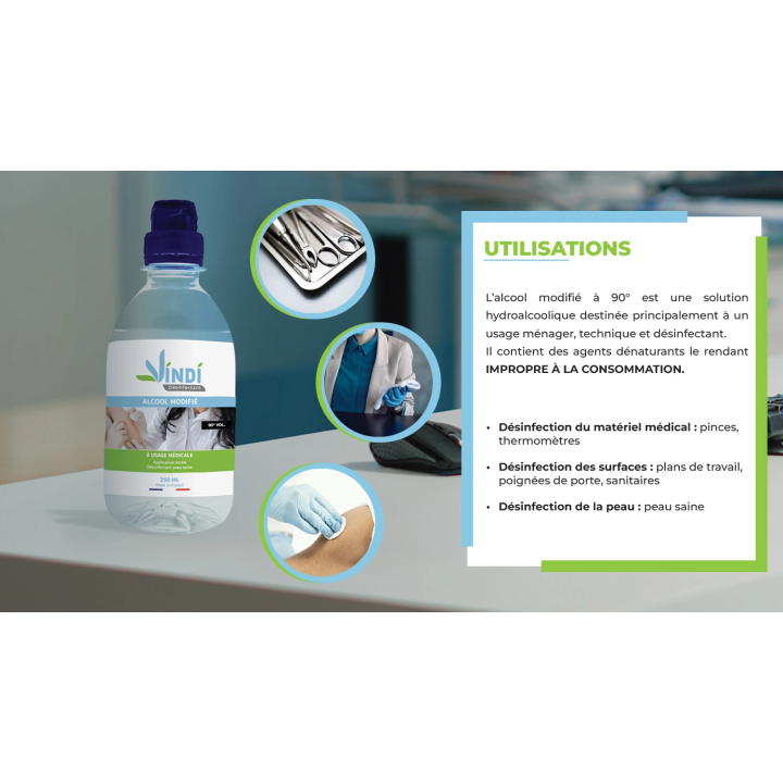 Alcool modifié 90° flacon de 250ml | Fabrication Française