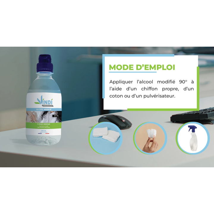 Alcool modifié 90° flacon de 250ml | Fabrication Française