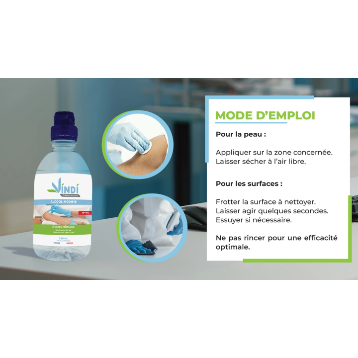 Alcool modifié 70° flacon de 250ml - Vindi Désinfectant