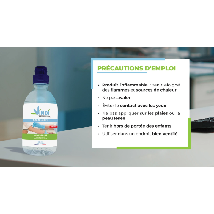 Alcool modifié 70° flacon de 250ml - Vindi Désinfectant