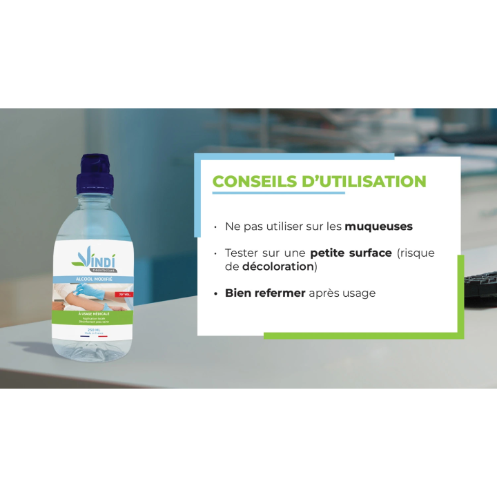 Alcool modifié 70° flacon de 250ml - Vindi Désinfectant