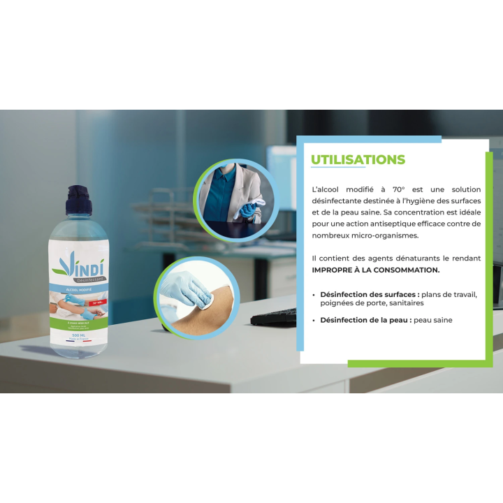 Alcool modifié 70° flacon de 500ml | Fabrication Française