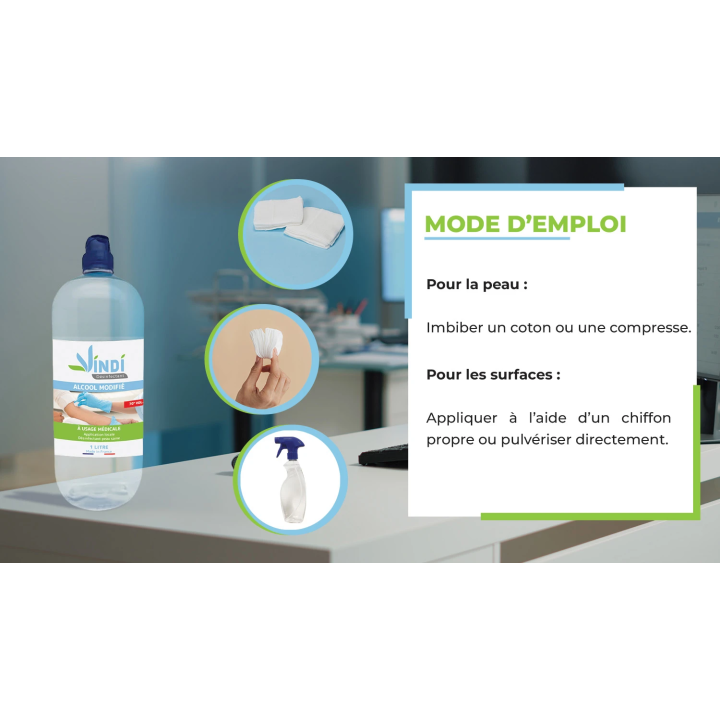 Alcool modifié 70° flacon de 1L | Fabrication Française