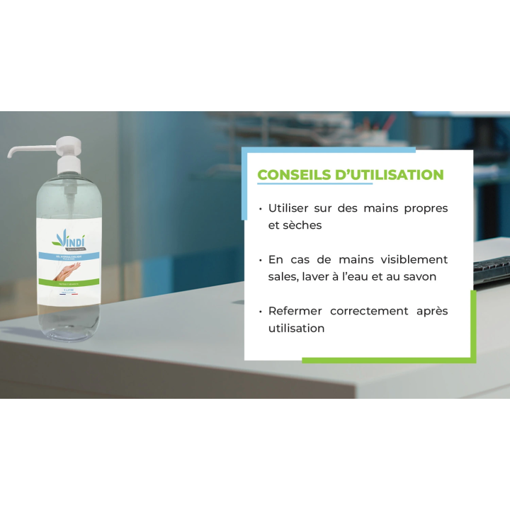 Gel hydroalcoolique flacon pompe de 1L | Fabrication Française