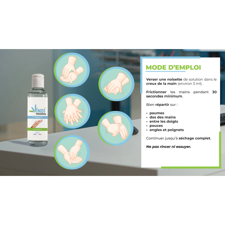 Gel hydroalcoolique flacon de 100ml | Fabrication Française