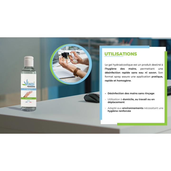 Gel hydroalcoolique flacon de 100ml | Fabrication Française