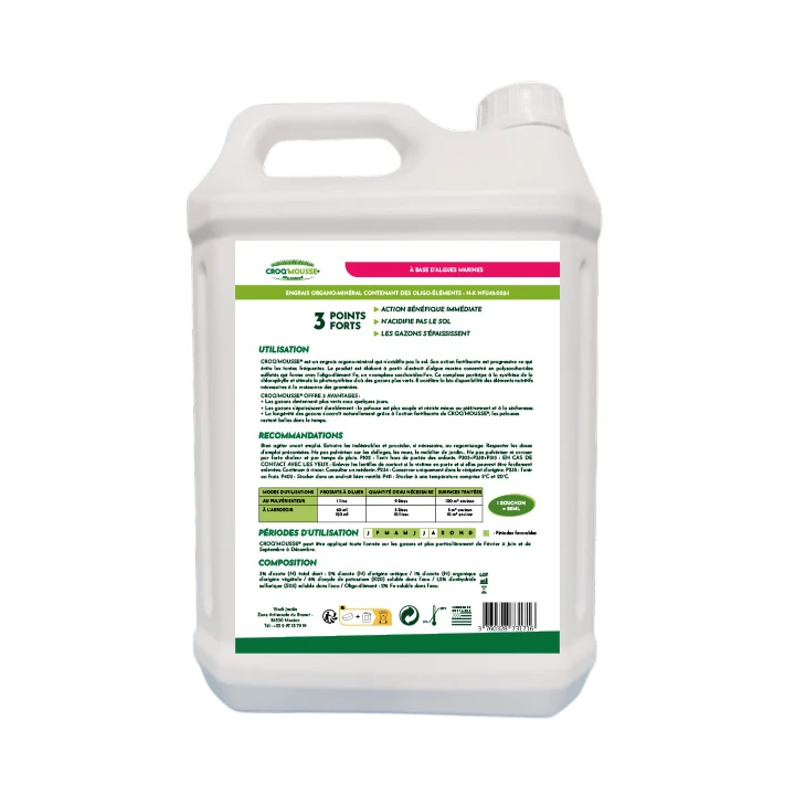 Engrais gazon liquide Croq'Mousse 5 L – Jusqu'à 500 m²