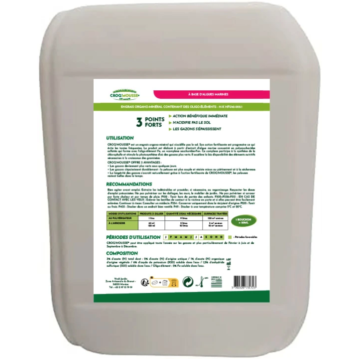 Engrais gazon liquide Croq'Mousse 10 L – Jusqu'à 1000 m²
