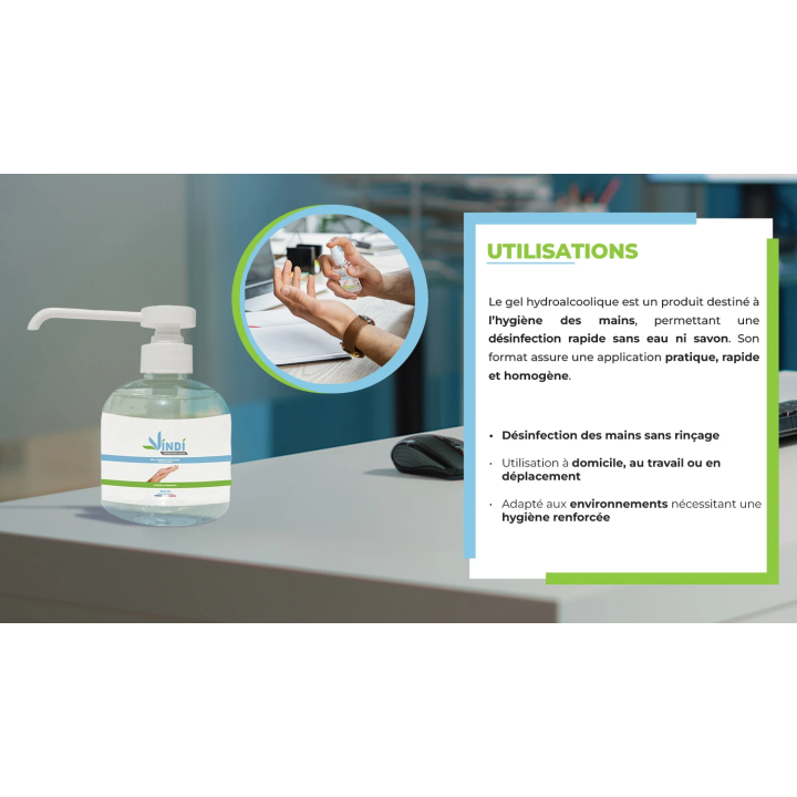 Gel hydroalcoolique flacon pompe de 300ml | Fabrication Française