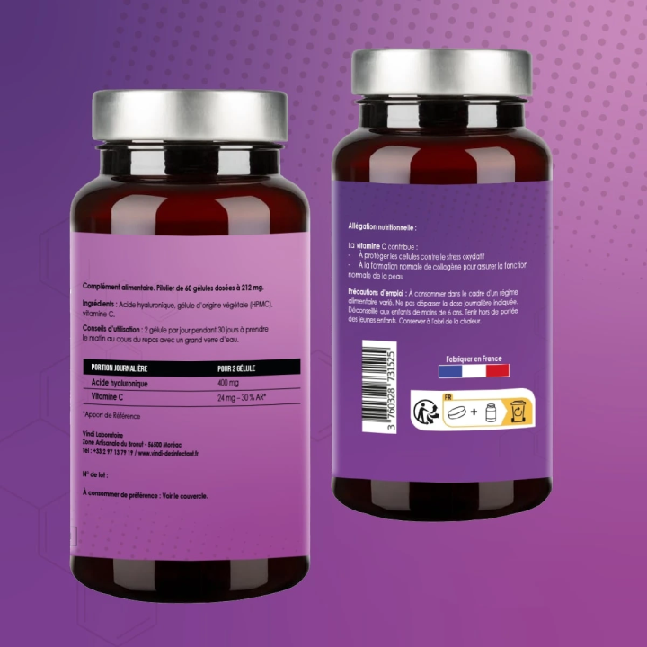 Acide Hyaluronique 200 mg & Vitamine C | Vindi Nutrity