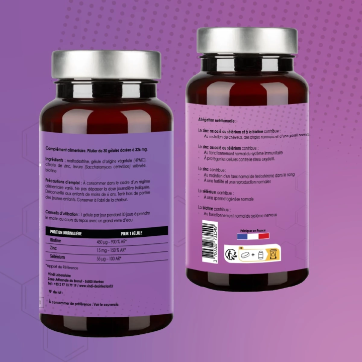Biotine, Zinc & Sélénium – Cheveux, Peau & Ongles | Vindi Nutrity