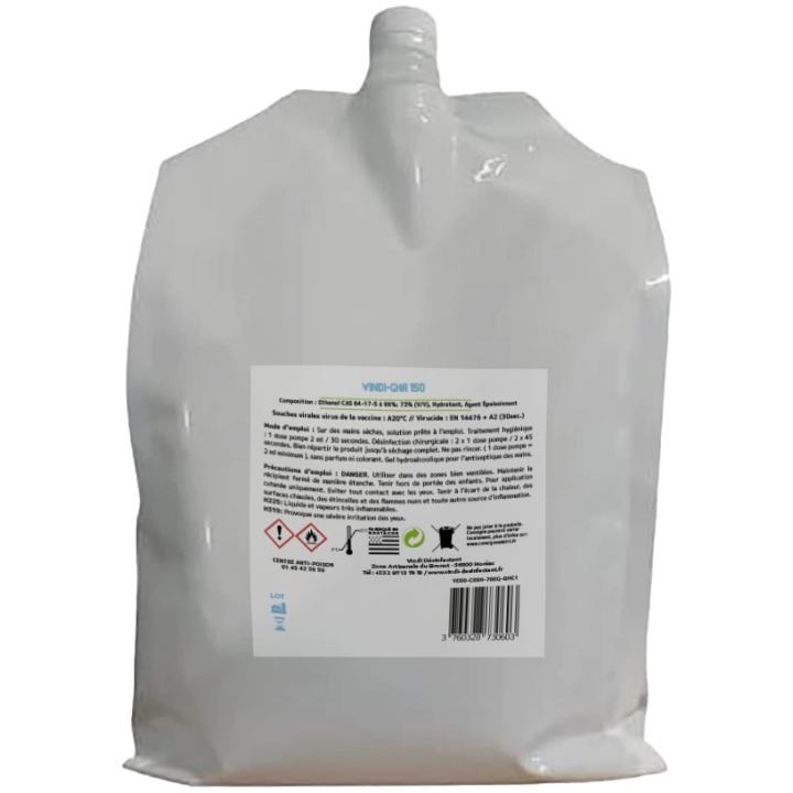 Gel hydroalcoolique Poche écorecharge de 5L | Fabrication Française