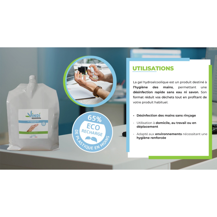 Gel hydroalcoolique Poche écorecharge de 5L | Fabrication Française