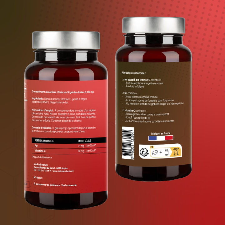 Fer Bisglycinate & Vitamine C – Fatigue | Vindi Nutrity