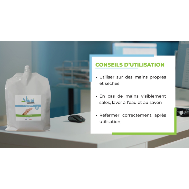 Gel hydroalcoolique Poche écorecharge de 5L | Fabrication Française